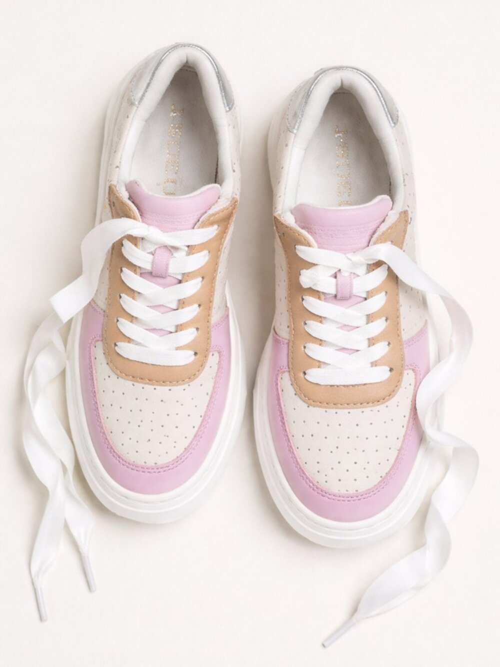 JSlides Platform Sneaker Pink White Neutral Tan Leather Trainer Size 8 NWT